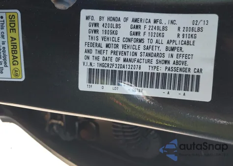 2013 Honda Accord Lx z USA, uszkodzony, nr VIN 1HGCR2F32DA132078
